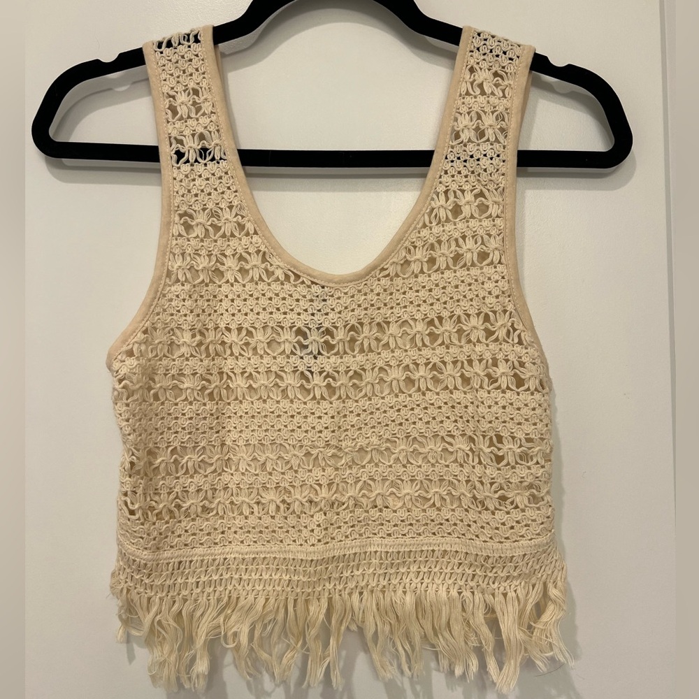Mono B Cream Crochet Knit Top
